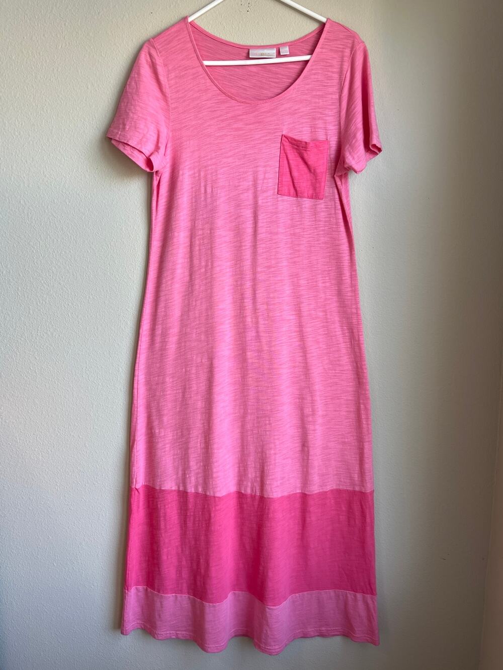 Belle by Kim Gravel Slub Knit Colorblock Maxi Dress Womens Small Pink Twilight